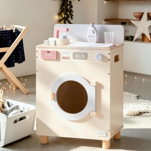 ROBUD Wooden Toy Washing Machine Play Kitchen Set Seasalt Blue Multi-Functionl Play Washing Machine with Toy Accessories for Nursery Playroom Birthday Gift to Kids Age 3+ WCF69