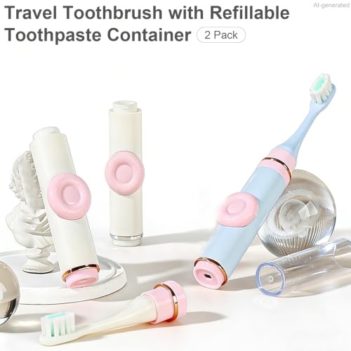 Cepillo de dientes de viaje con compartimento para pasta recargable pack de 2 5