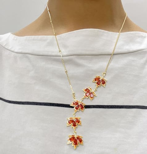 Sparkling Maple Leaf Pendant Necklace Crystal Cubic Zirconia Autumn Fall Leaves Adjustable Chain Necklaces Dainty Thanksgiving Christmas Jewelry Gifts for Women3