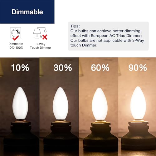 FLSNT E14 LED Light Bulb 60W Equivalent, 6.5W C35 E14 Dimmable Bulb, Candle Bulbs Small Screw 2700K Warm White, 806LM, Pack of 4 - Image 2
