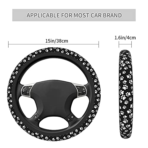 Cute Black White Paw Steering Wheel Cover for Women Men, Universal Car Accessories Fit 15 Inch - Image 6