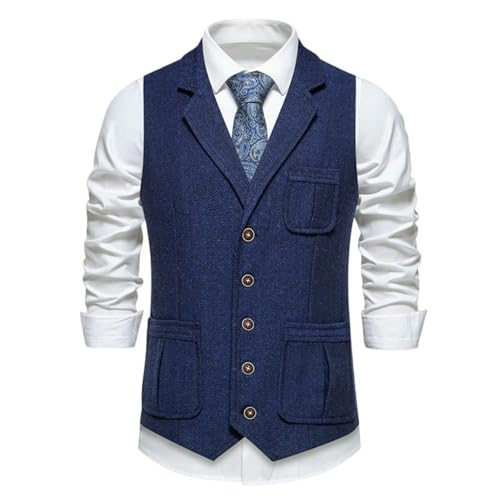 Gilet vintage en tweed homme bleu foncé taille M pour structurer la silhouette
