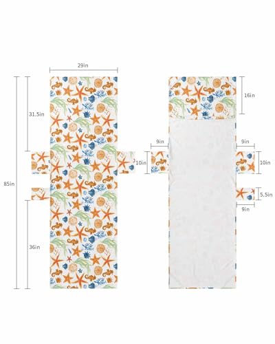 Orange Starfish Beach Lounge Chair Towel Cover, Soft Chaise Lounge Towel with Side Pockets Patio Pool Chairs Cover for Beach/Pool Sunbathing 29x85 Coastal Shell Coral Conch Seahorses Seaweed