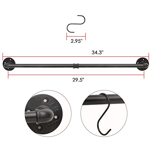 Egason 34.3 Inch Industrial Pipe Pot Bar Rack With 15 S Hooks Rustic Iron Pots And Pans Hanging Rail Pipe Towel Holder Wall Mounted Detachable Kitchen Utensil Pot Pan Lid Organizer Black thumb #1