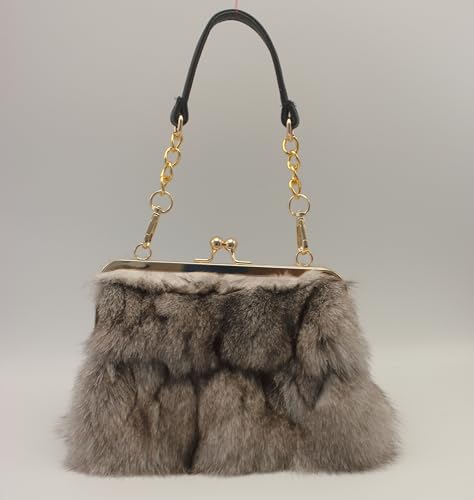 Image of Luxurious Fashion Natural Fox Fur with Hair Handbag for Women and Ladies