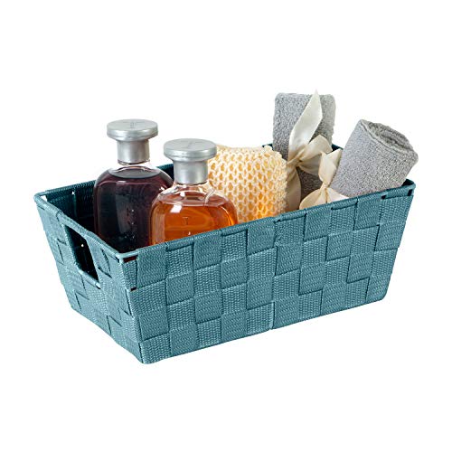 Image of Simplify Small Shelf Woven Strap Tote | Decorative Storage Basket | Built in Handles | Organization | Closet | Bedroom | Bathroom | Nursery | Accessories | Toys | Gifts | 1 Pack | Sapphire