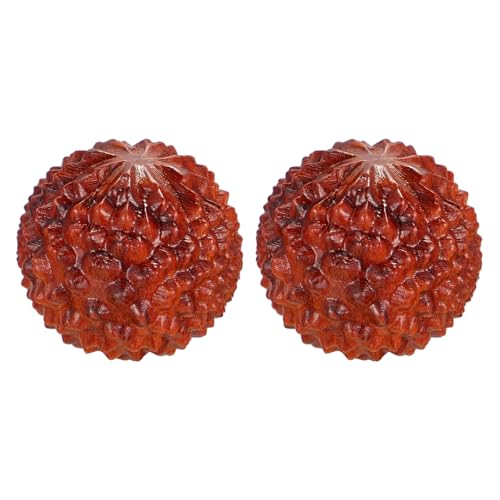 PAMINGONO 2Pcs Hand Massage Ball Wooden Litchi Ornament Chinese Wenwan Decompression for Stress Relief and Desktop Decoration