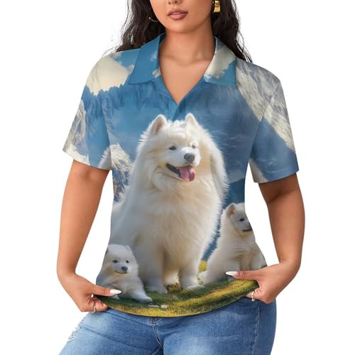 Polo de manga corta transpirable Samoyed Dogs Family casual moda mujer