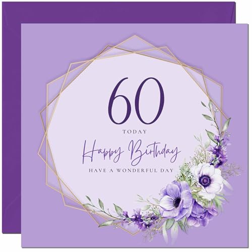 60th Birthday Card for Men women - Floral Beautiful Birthday Card for 60 Year old Woman Mum Aunt Ladies Friend Sister Grandma Sixty Sixtieth Niece Nanny
