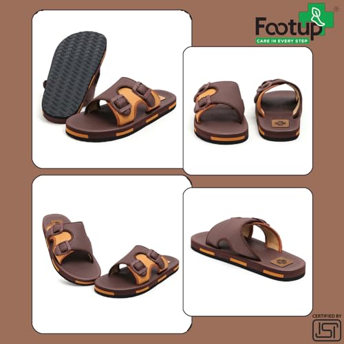 Image of FOOT UP Men's Orthopedic Comfort Slippers | Dual Buckle Casual Sandals with Soft Cushioned Footbed, Arch Support & Anti-Skid Lightweight Sole - Everyday Wear & Indoor Outdoor Use