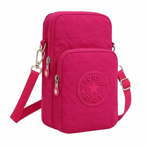 Bolsa Estilosa Tiracolo Transversal – Bolsa para Celular a Prova D'água,Compacta, Impermeável e com Alça Regulável, Bolsinha Para Celulares, Bolsa Carteira, com 3 Bolsos, Resistente a Água. (Rosa)
