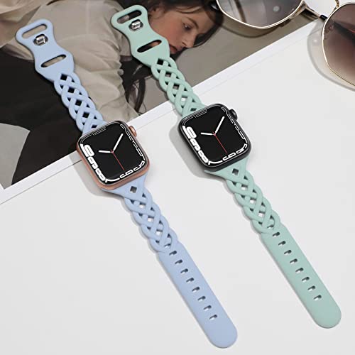 Image of Braided Silicone Bands Compatible with Apple Watch Women Slim Thin Narrow | Breathable Hollow-out Bands for iWatch Ultra 2 /3 SE 3 Series 11 /10 /9 /8 /7 /6 /5 /4 /3 /2 /1 38mm 40mm 41mm 42mm 44mm 45mm 46mm 49mm