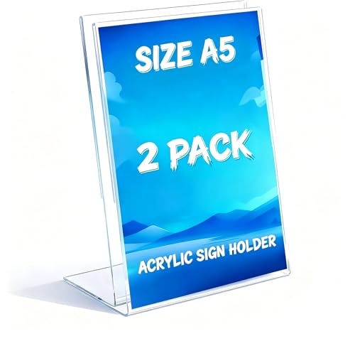 Toowood A5 Acrylschild Halter 2Pack L-förmige klare schräge Displayständer für Menüs Poster Broschüren Flyer Schilder ideal für Restaurants Bars Büros und Geschäfte