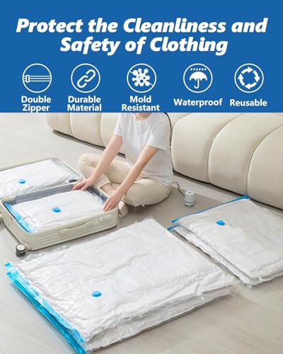 Image of KRUDA Space Saving vacuum bags for clothes with pump Vacuum Compression Storage Bags with Electric Pump | | Reusable Airtight Zip Bags for Blankets, Clothes, Travel Up to 80% Space Saving