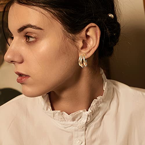 FASACCO Gold Clip On Hoop Earrings for Women Fashion Clip on Earrings Twist Round Geometric Chunky Hoop Clip Earrings No Piercing Fake Earrings2
