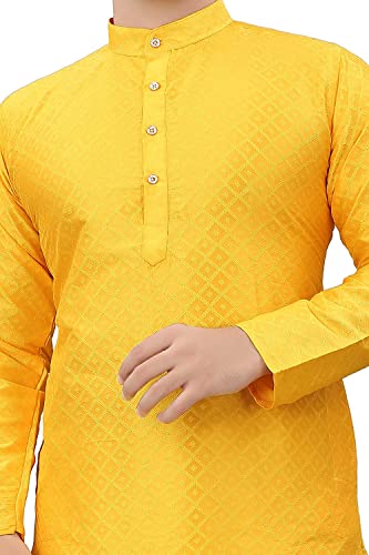 BAGHADBILLO Men's Cotton Blend Kurta with Mandarin Collar Neck Yellow - Image 3