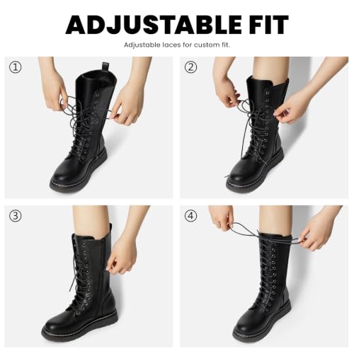 Image of Athlefit Women's Lace-Up Combat Boots for Fall /Winter, Non-Slip Platform Mid Calf Boots with Inside Zipper, Comfortable & Stylish for Work, Costume or Everyday Wear