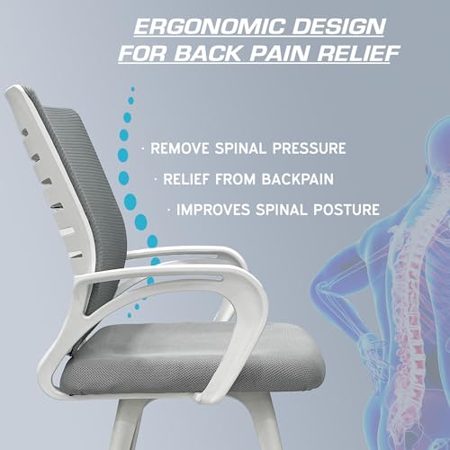 Image of MRC Boom Mesh Mid-Back Fixed Ergonomic Office Chair| Visitor Chair| Study Chair |Computer Chair | Work from Home (White & Grey)