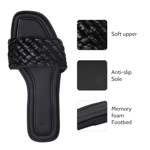 Stratuxx Kaze Women's Braided Strap Sandals Square Open Toe Slide Sandals Slip on Dressy Summer Beach Flats Size 5-112