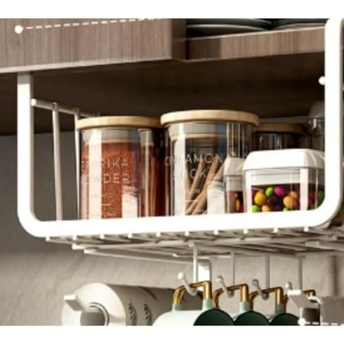 Wyazziv吊り下げ棚キッチン物置棚かご掛けテーブル下たんす収納棚ハンガー棚階層仕切り戸棚階層棚宿舎吊り下げ棚吊り下げラックキッチン収納戸棚下収納ラック (フック付き,A)