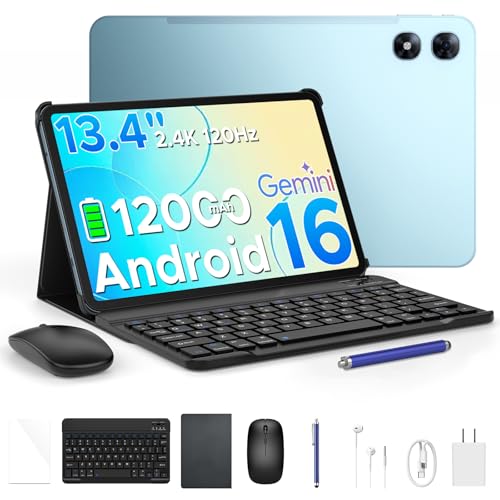 Image of P13 Pro 13.4 inch Tablet, Android Tablet with 48GB RAM 256GB ROM, 2.4K 120Hz Android Tablet with Gemini Al, T7280 Octa-Core, 12000mAh, 16MP+8MP, 5G WiFi, 4G LTE, Tablet with Keyboard, Pen-Blue