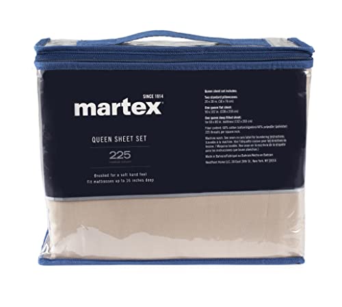 Martex 225 Thread Count Cotton Rich Bed Brushed Cotton Blend Super Soft Finish Easy Care Machine Washable Wrinkle Resistant Bedroom Guest Room 4 Piece Sheet Sets, Queen, Beige #TOP3