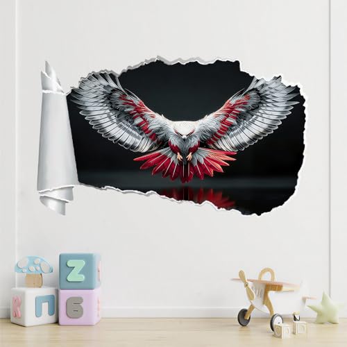 Autocollants De Décoration Murale 3D Aigle Stickers Muraux Plumes Blanches Et Rouges Vinyle Mural Pour Chambre D'Enfant, Salon, Pépinière, Décoration...