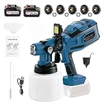 Cordless Paint Sprayer with 21V Battery, HVLP Spray Gun with 1400ML Container, 1200ml/min, 5 Nozzles & 3 Patterns, Adjustable Flow, 2x4000mAh Batteries for Furniture, Walls, Fence & DIY, Blue