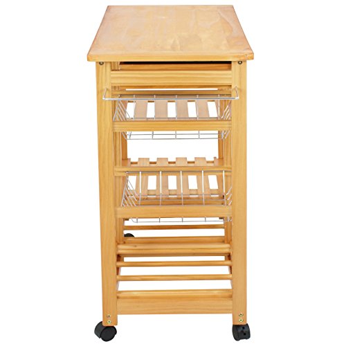 Nova Microdermabrasion Rolling Wood Kitchen Island Storage Trolley Utility Cart Rack w/Storage Drawers/Baskets Dining Stand w/Wheels Countertop (Wood) (Wood Top)