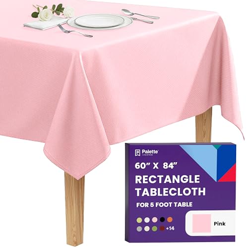 Image of Gee Di Moda Rectangle Tablecloth - 60 x 84 Inch Pink Table Cloth for 5 Foot Rectangle Tables - Heavy Duty Washable Fabric - for Holiday Party, Dinner, Weddings, Baby Shower & Events