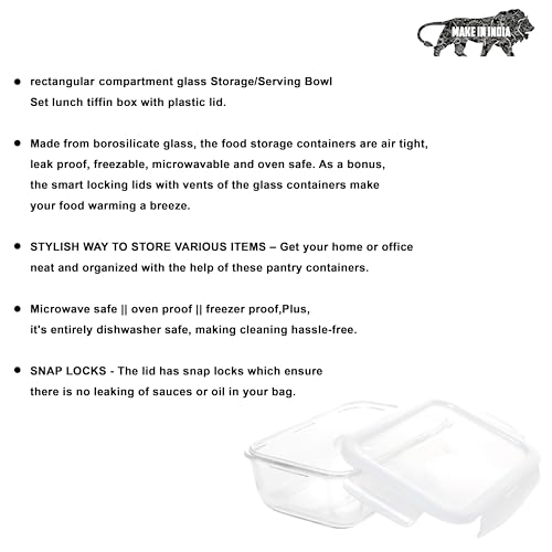 Image of Cutting EDGE 1040ml Rectangular Borosilicate Glass Food Container(Set of 4) | Lunch box, food preservation, pantry storage, microwave use, transparent design, daily kitchen use, for food Preparation