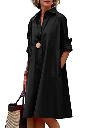 chouyatou Women's Spring Summer Button-Down Shirt Dress Loose A-Line Midi Shift Tunic Dress2
