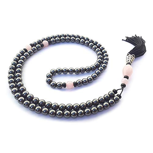 JAPAMALA 108 CONTAS HEMATITA COM QUARTZO ROSA