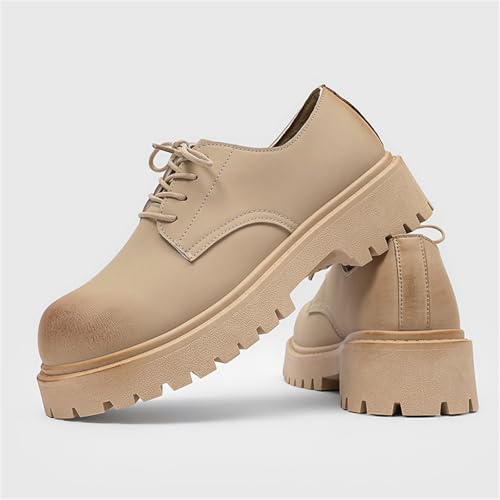 Men's British Style Genuine Leather Oxford Shoes Chunky Heel Platform Lace Up Round Toe Non-Slip Lug Sole for Business Office Formal Weddings Casual Daily Walking3