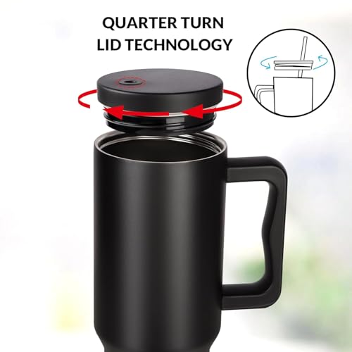 Image of SKDBPM Personalized Stainless Steel Tumbler with Handle, 1200ml Capacity, Black Insulated Travel Mug with Straw, Custom Name Design (Black (3rd Generation))