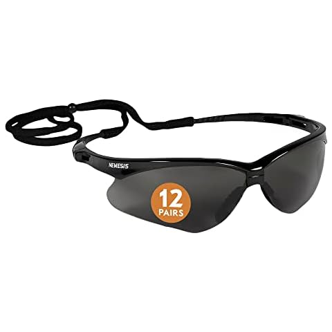 KleenGuard™ V30 Nemesis™ Safety Glasses (22475), with Anti-Fog Coating, Smoke Lenses, Black Frame, Unisex Sunglasses for Men and Women (Pack of 12) Cover