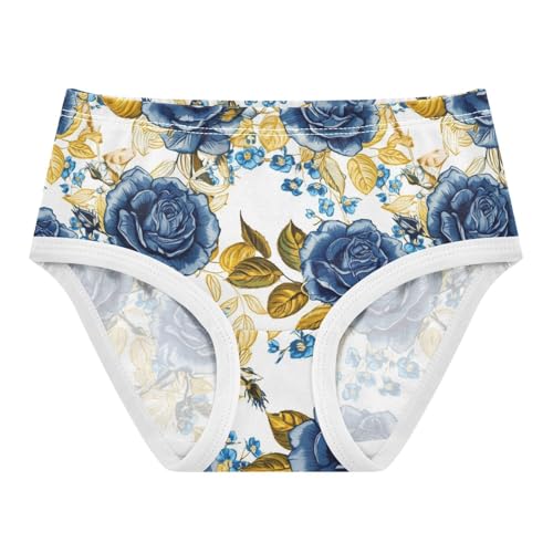 Joisal Dark Blue Vintage Roses Golden Toddler Girls Underwear 2t Cotton Little Girl Panties Fun Print Briefs Underpants