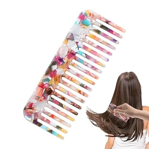 Peine Acetato - Peine Desenredante Antiestático De Dientes Anchos Jaspeados | Peine De Dientes Anchos Peine Desenredador De Cabello Cortado A Mano Para Mujeres Para Cabello Grueso