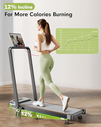 Image of Foldable Treadmill with 12% Incline Upgrade 3.5HP Low Noise Walking Pad Treadmill with Handle Bar 4 in 1 Portable Under Desk Treadmills for Home /Office, 350Lbs Capacity, APP & Remote Control