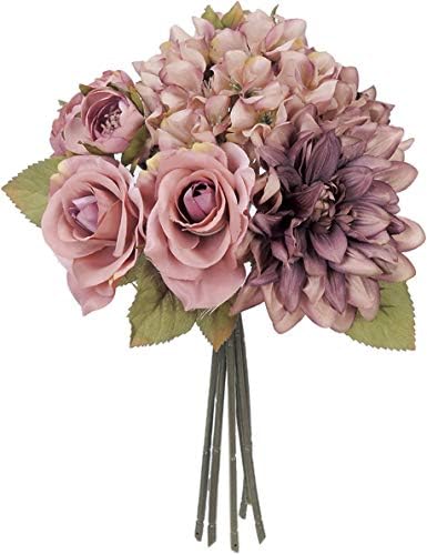 Amazon Asca 造花 ミックスフラワーブーケ モーブ 全長28cm A 055 造花 オンライン通販