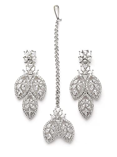 Karatcart Silver Tone Leaf Shape American Diamond Studded Necklace Set for Women - Image 7