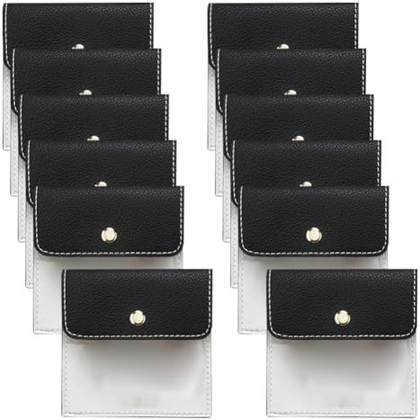 12 Pcs Small PU Leather Jewelry Pouch Transparent Jewelry Storage Bags Clear Velvet Earring Bags Bracelet Ring Holder Pouch Travel Necklace Organizer Pouches with Metal Snap Closure White image 4