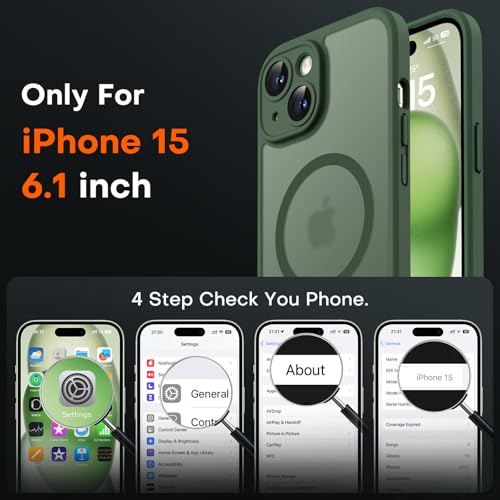Image of TOCOL for iPhone 15 Case, Compatible with Magsafe, Full Camera Protection, Built-in Magnetic Ring, Drop Protection, Translucent Matte Phone Case for iPhone 15 6.1 inch (Alpine Green)