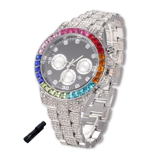 Montre iced out plaqué or 18 carats Halukakah, éclat diamants et finition platine pour ados