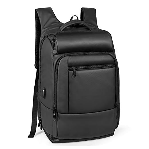 NATURALIFE Mochila para portátil con bolsillo aislado, mochila para equipaje, bolsillo de seguridad, exterior resistente al agua y puerto de carga USB, bolsa de negocios y viajes, negro, 735EU-0002
