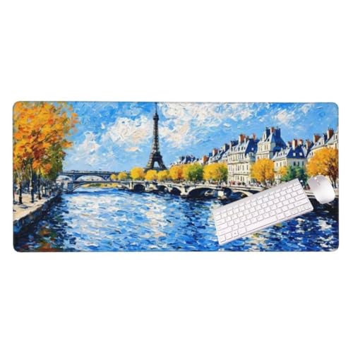 Tapis de Souris Gaming XXL Mousepad 900 x 500 mm Grand Tapis Souris, Pont de la Tour irfelTapis Souris pour Clavier et Bureau avec Bords Surpiqués et Dos Antidérapant pour Gamer Personnel S-3479
