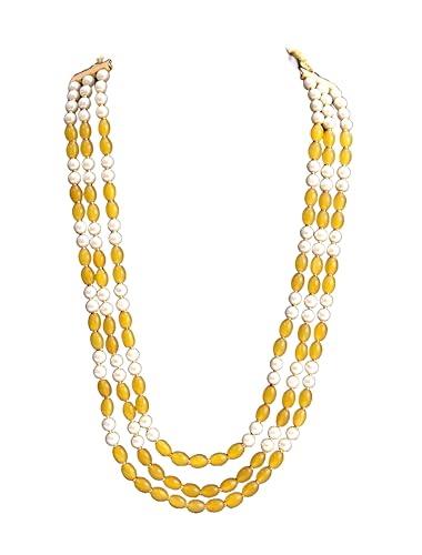 aamrapali silver gems AAMRAPALI Triple-Strand Pearl and Turquoise Beaded Necklace, White and MixColors, Gold-Tone Clasp - Yellow::White-picture-30