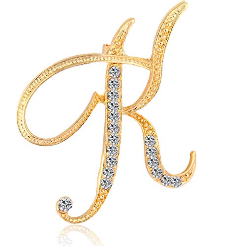 Image of BeeGift Letter Brooch Pins Initial Rhinestone Brooch for Women Crafts,Rhinestone Crystal Lapel Pin Brooches Gold A-Z 26 Letters