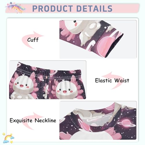 Pajama Sets Long Sleeve Cute Axolotl Space Pattern Soft Comfy Sleepwear 2 Piece PJS 3-8T4