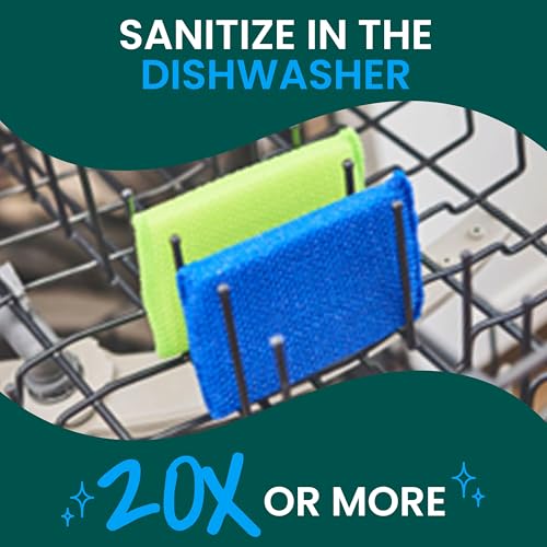 Image of Scotch-Brite Blooms Dobie Scrubbing Pad, Non-Scratch Kitchen Sponge for Cleaning Dishes, Appliances, and Bathrooms, Leaf Green Dish Sponge that Dries Fast, 2 Pack